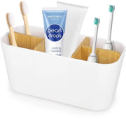 Sostegno per spazzolino da denti in bambù, organizzatore da bagno con 4 contenitori per spazzolini da denti + 1 contenitore per pasta da denti, rimovibile