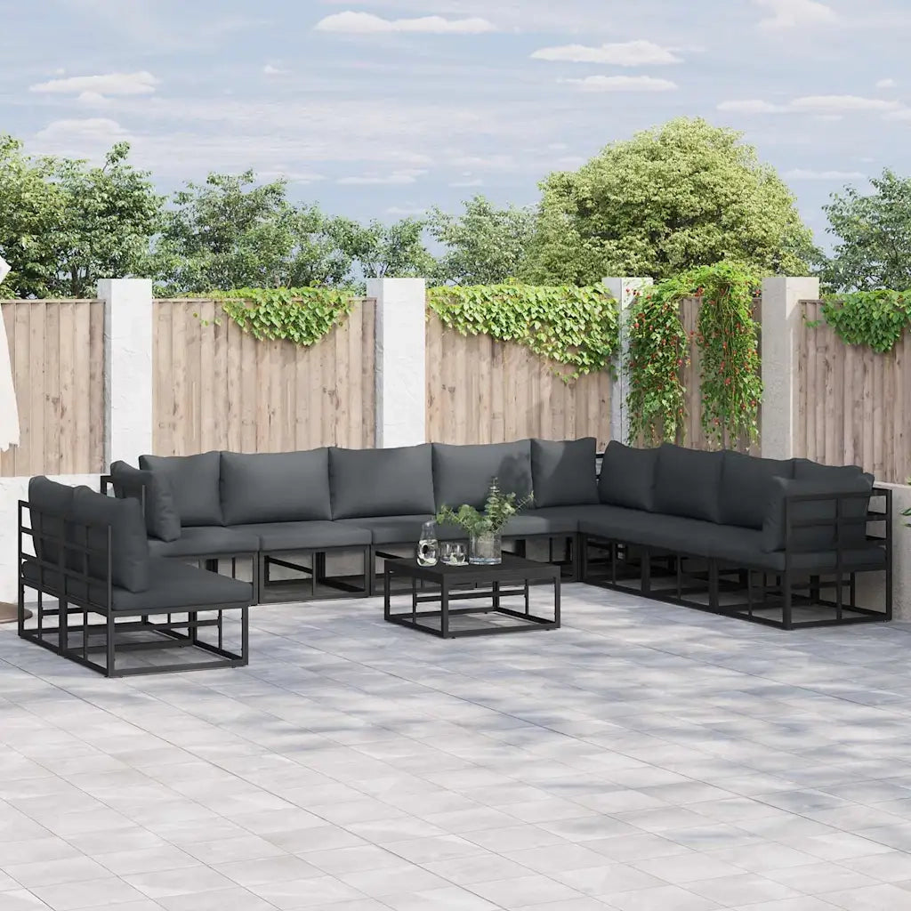 vidaXL Set Divano da Giardino con cuscino 10 pcs Nero Alluminio