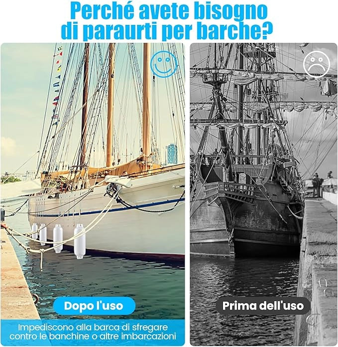 Set 4 Parabordi per Barca, Parabordi per Imbarcazioni, Gommonni, Boat Fender(Bianco)