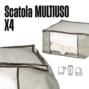 Scatole Kit 4pz Contenitori Indumenti Piumoni Vestiti Organizer Armadio 60x45x30
