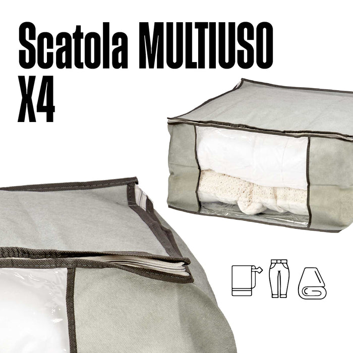 Scatole Kit 4pz Contenitori Indumenti Piumoni Vestiti Organizer Armadio 60x45x30