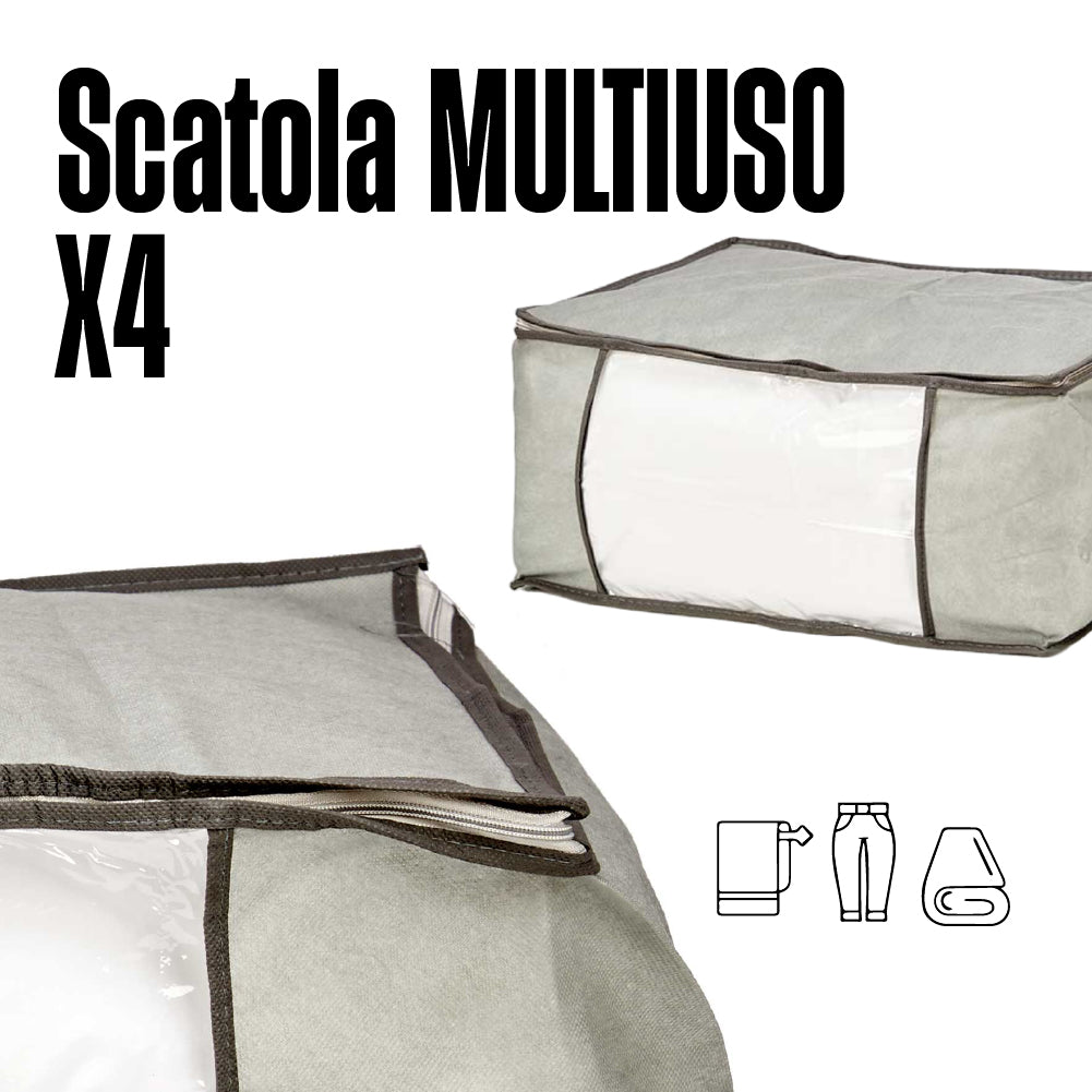 Scatole Kit 4pz Contenitori Indumenti Piumoni Vestiti Organizer Armadio 45X30X20
