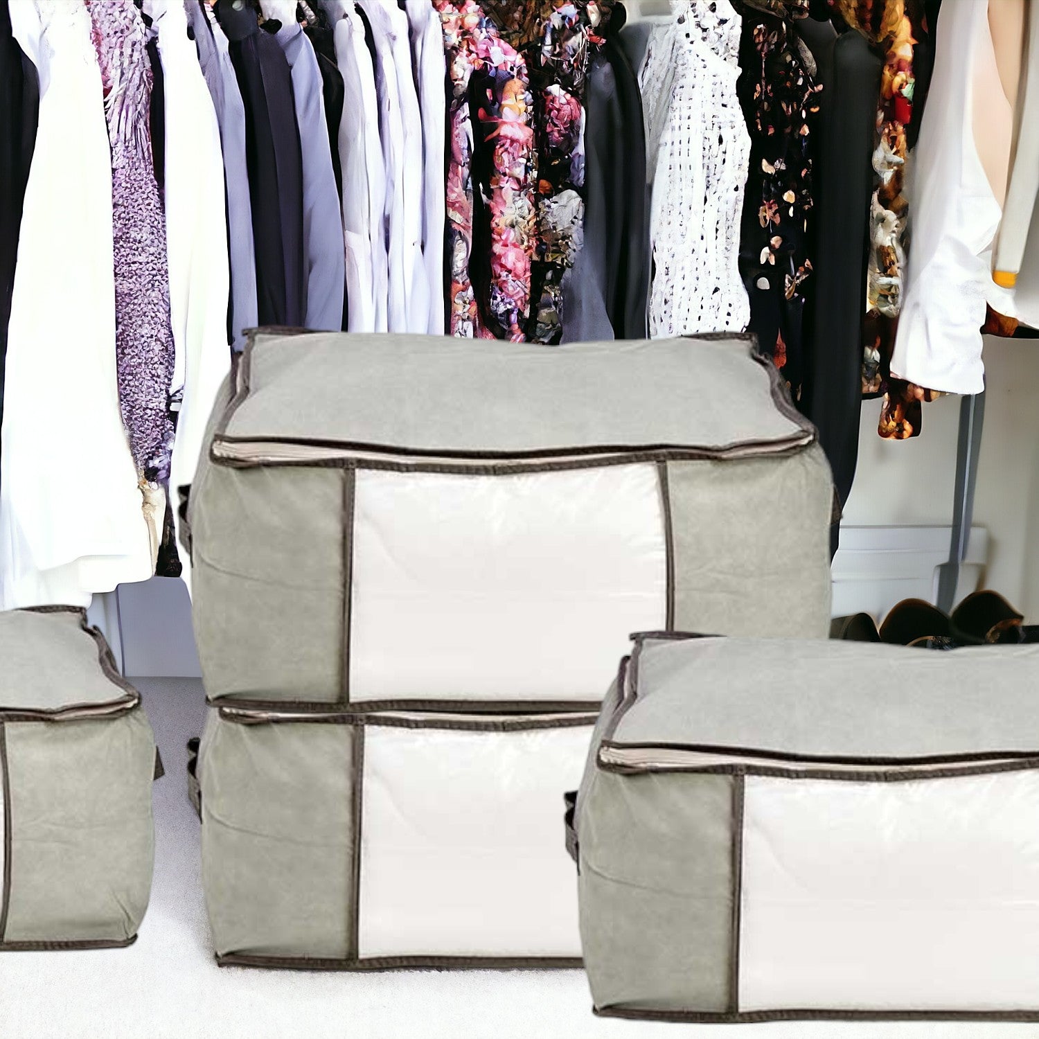 Scatole Kit 4pz Contenitori Indumenti Piumoni Vestiti Organizer Armadio 45X30X20