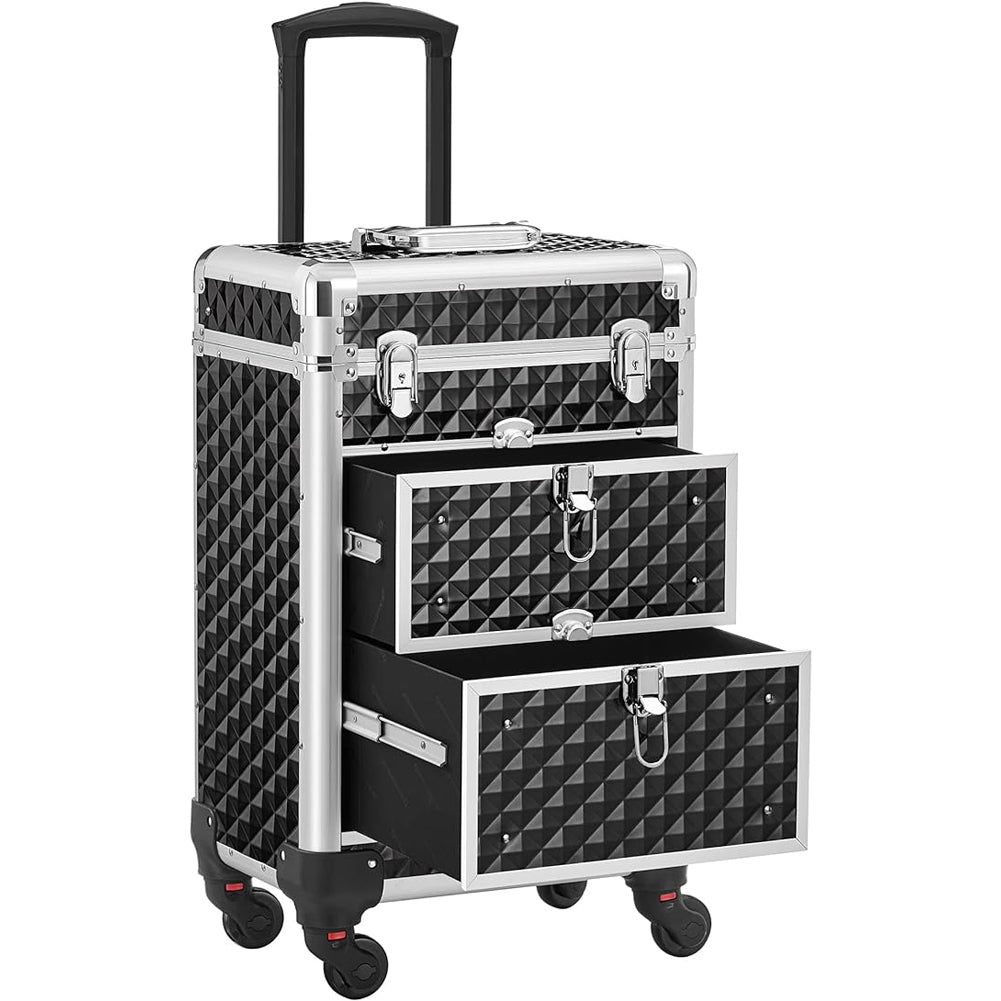Trolley Makeup Alluminio Valigetta Trucco Estetista Beauty Case Nero