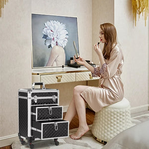 Trolley Makeup Alluminio Valigetta Trucco Estetista Beauty Case Nero