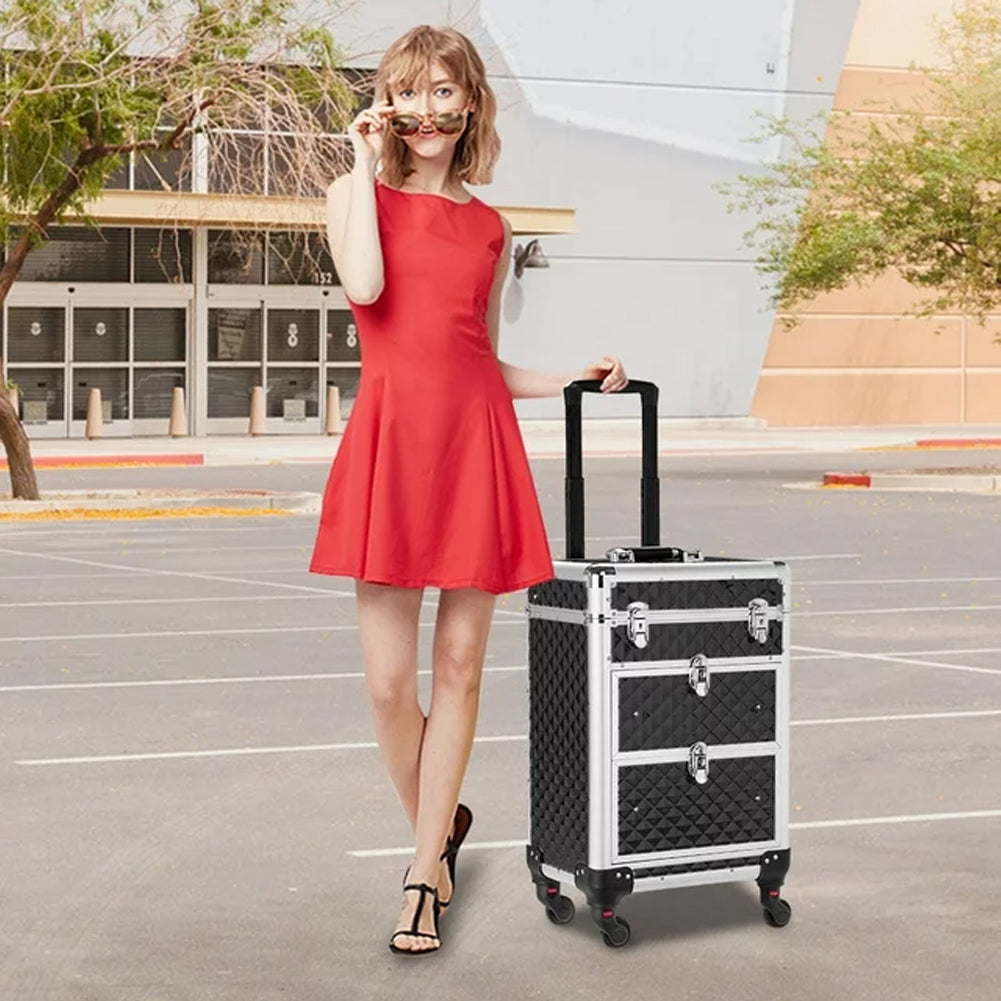 Trolley Makeup Alluminio Valigetta Trucco Estetista Beauty Case Nero