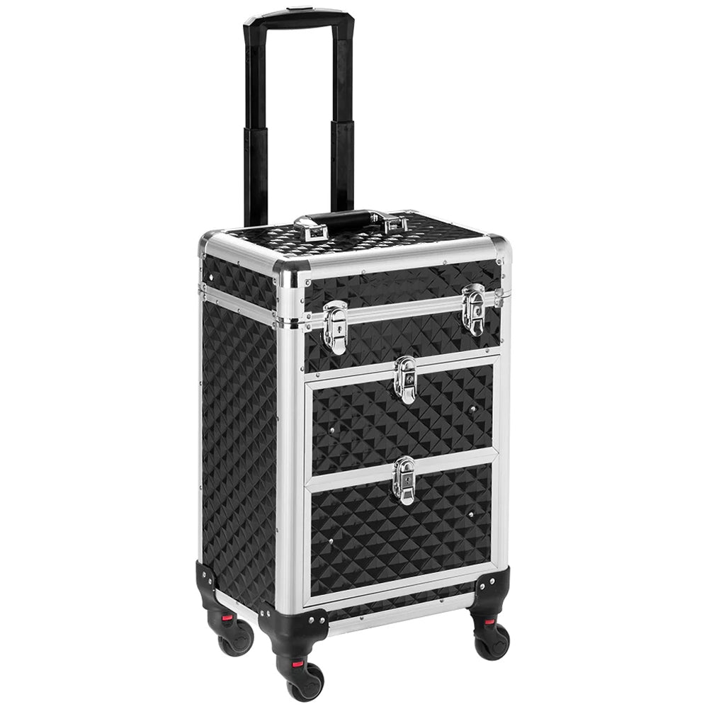 Trolley Makeup Alluminio Valigetta Trucco Estetista Beauty Case Nero