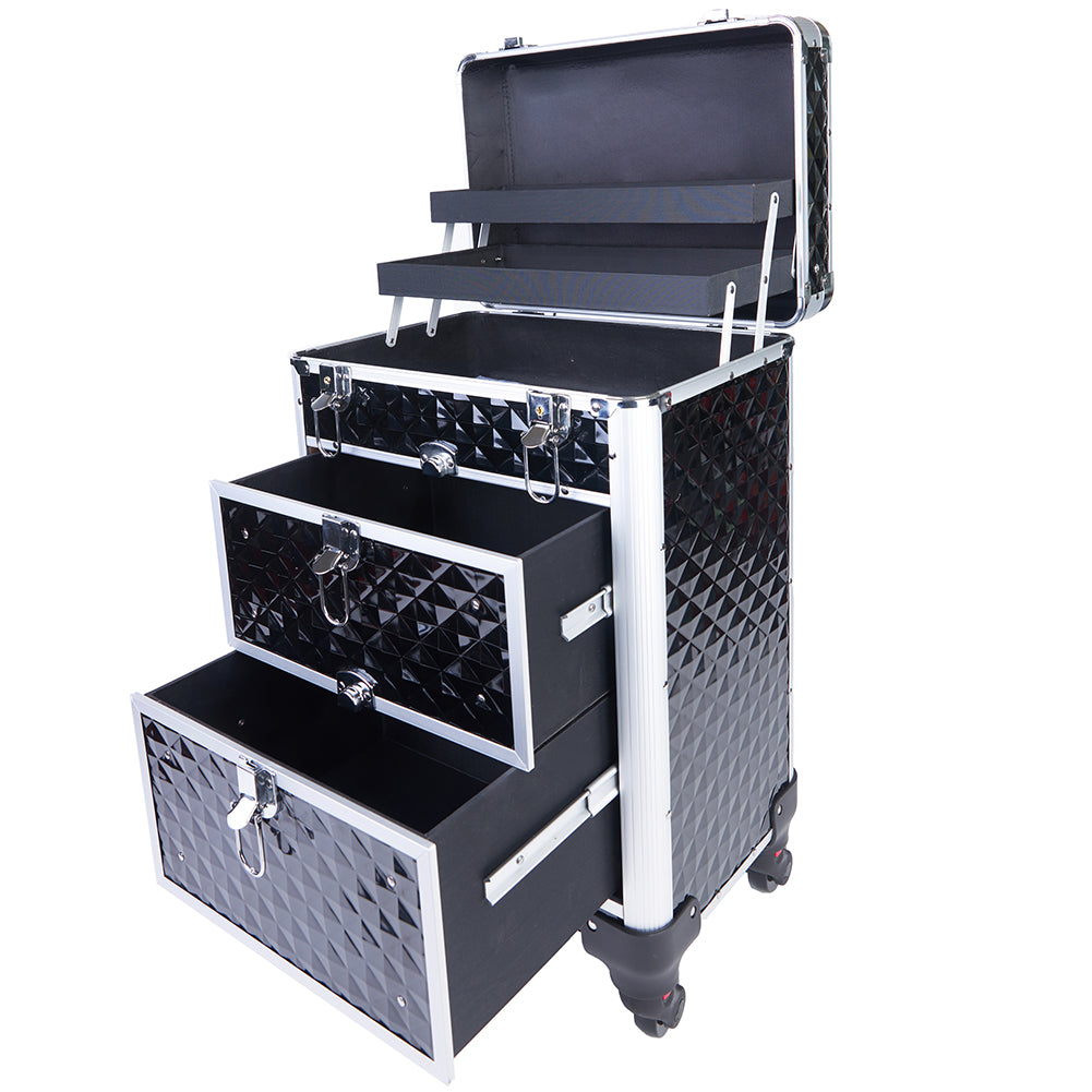 Trolley Makeup Alluminio Valigetta Trucco Estetista Beauty Case Nero