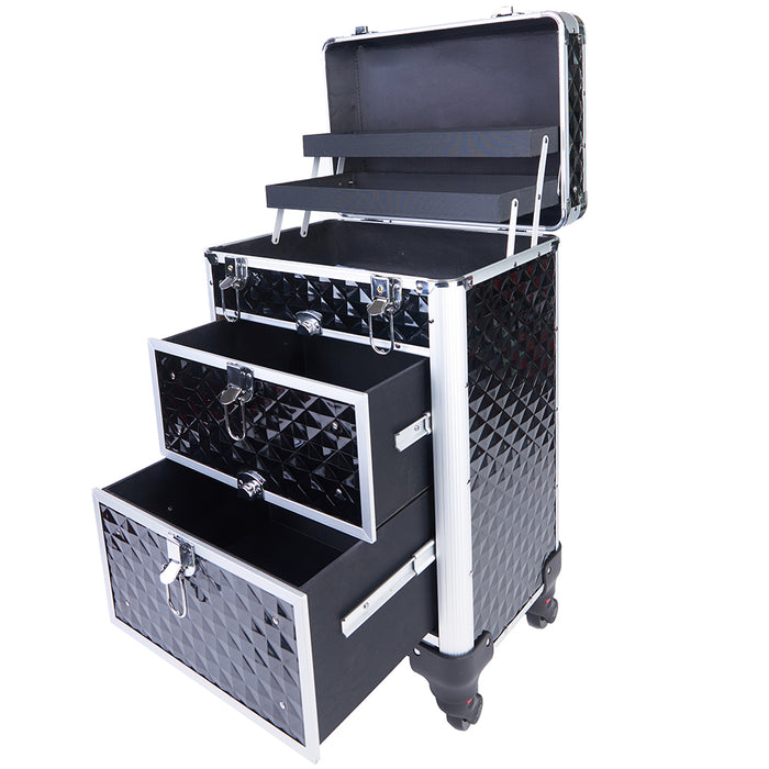 Trolley Makeup Alluminio Valigetta Trucco Estetista Beauty Case Nero
