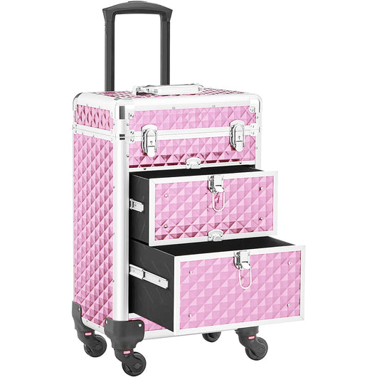Trolley Makeup in Alluminio Valigetta Trucco Estetista Beauty Case Rosa