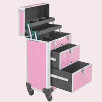 Trolley Makeup in Alluminio Valigetta Trucco Estetista Beauty Case Rosa