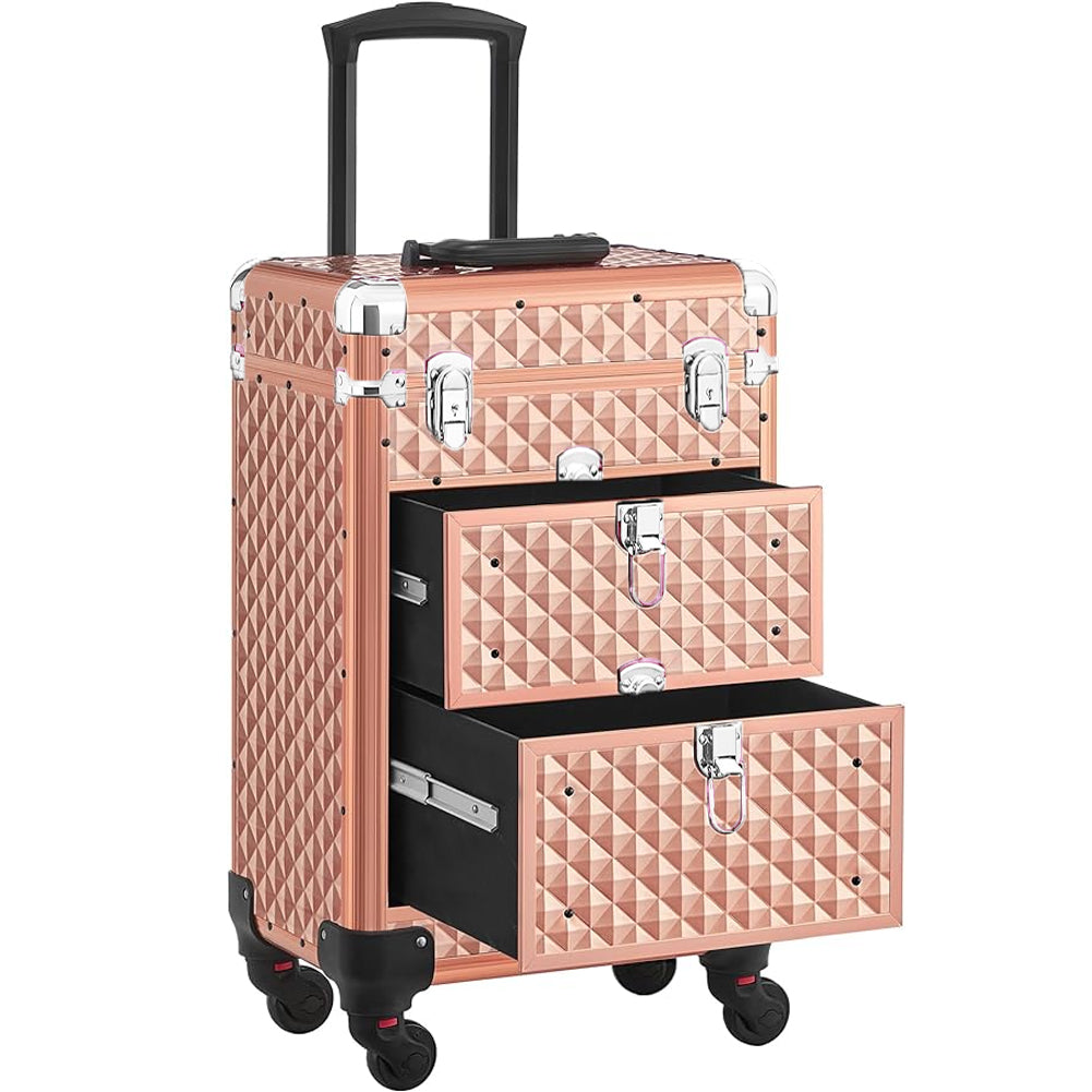 Trolley Makeup in Alluminio Valigetta Trucco Estetista Beauty Case Oro