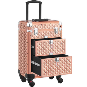 Trolley Makeup in Alluminio Valigetta Trucco Estetista Beauty Case Oro