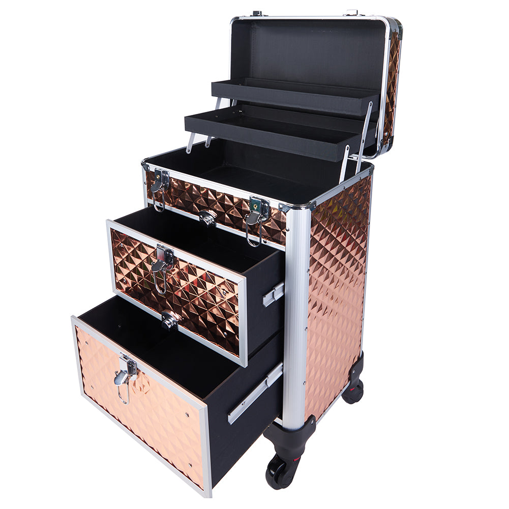 Trolley Makeup in Alluminio Valigetta Trucco Estetista Beauty Case Oro