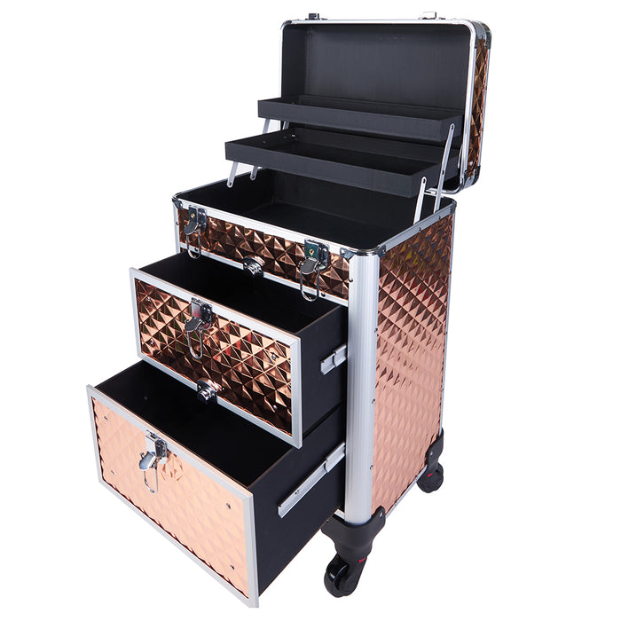 Trolley Makeup in Alluminio Valigetta Trucco Estetista Beauty Case Oro