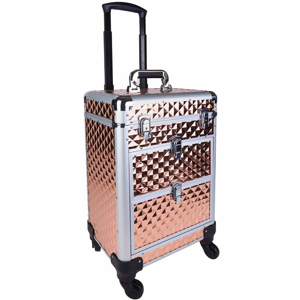 Trolley Makeup in Alluminio Valigetta Trucco Estetista Beauty Case Oro
