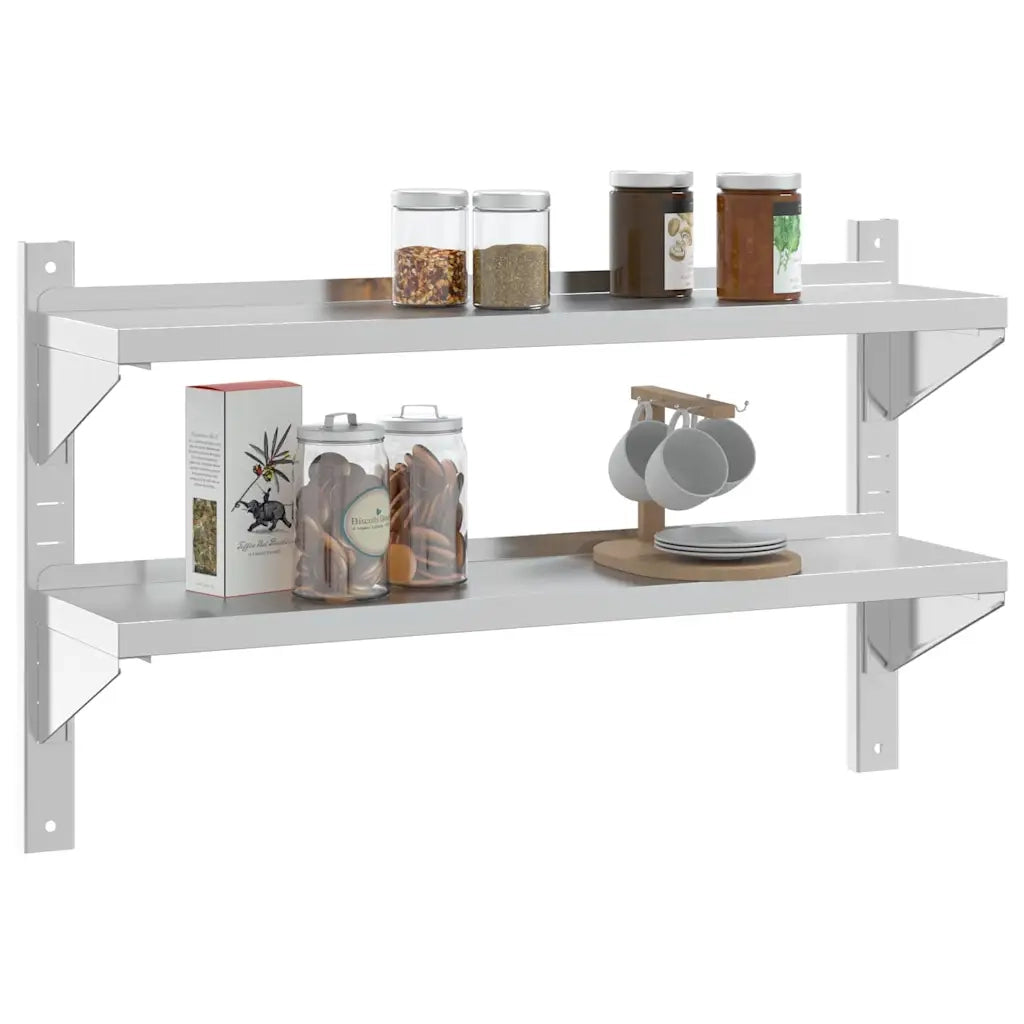 Mensola a Muro 2 Ripiani 100x23,5x60cm Argento in Acciaio Inox 30311