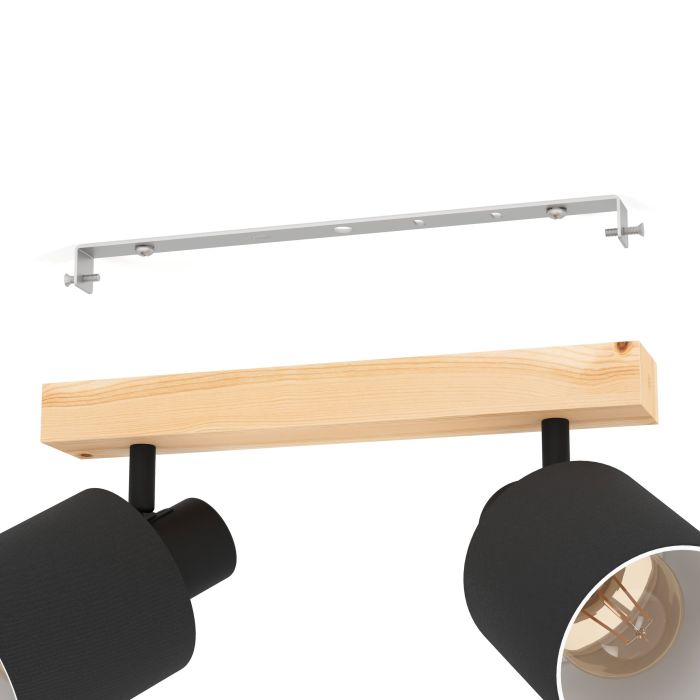 Plafonone in Legno con 2 Faretti in Tessuto Nero Batallas Eglo