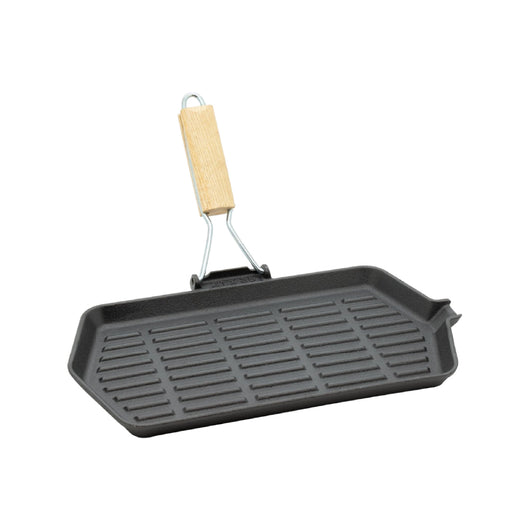 Bistecchiera in Ghisa Manico Pieghevole Antiaderente Tutti i PianiCottura 21x35cm