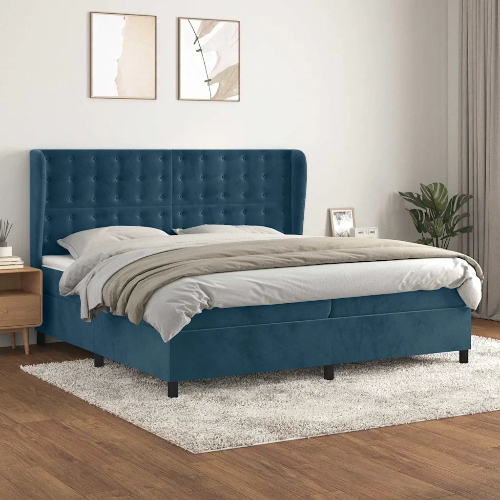 Giroletto a Molle con Materasso Blu Scuro 200x200 cm in Velluto 3129475