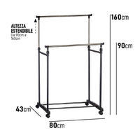 Stand Appendiabiti 2Barre Estendibili Attaccapanni doppio con 4Ruote Salvaspazio