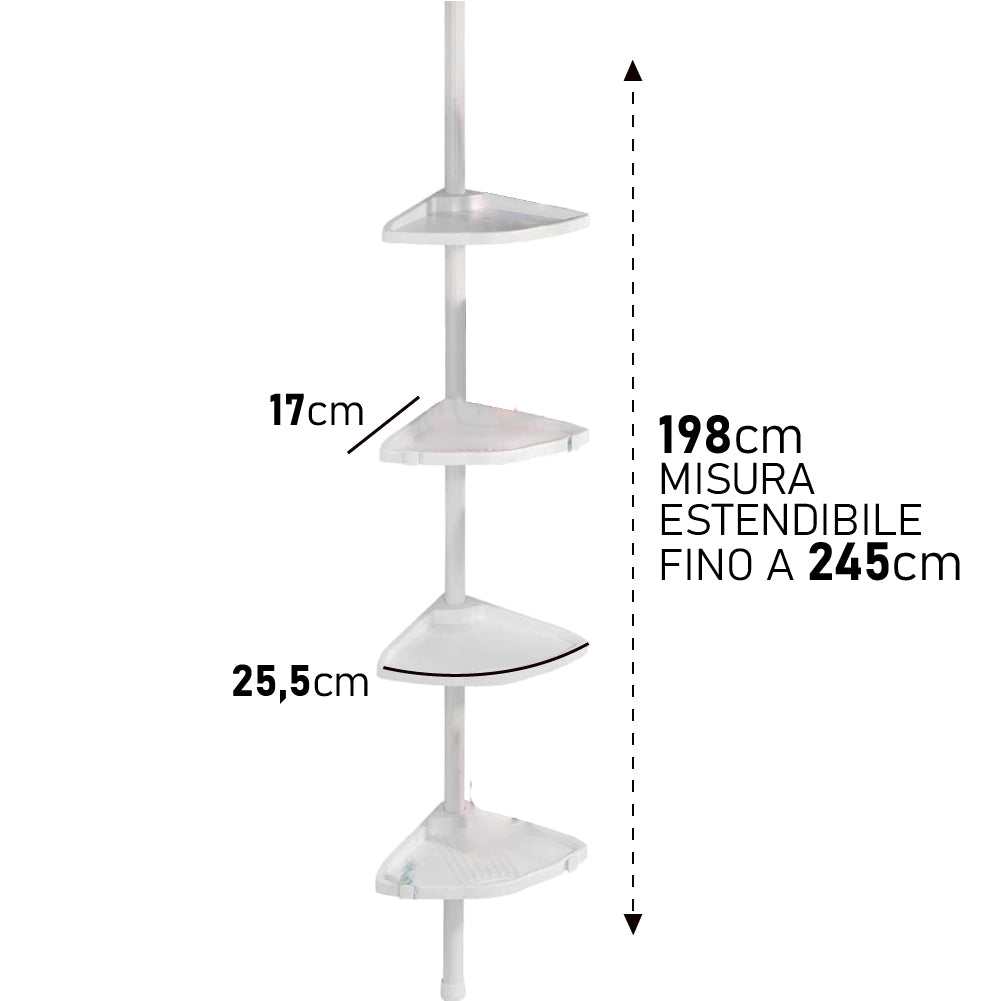 Asta Doccia Telescopica 4Ripiani Altezza regolabile H198-245cm Bianco Salvaspazio