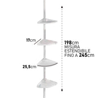 Asta Doccia Telescopica 4Ripiani Altezza regolabile H198-245cm Bianco Salvaspazio