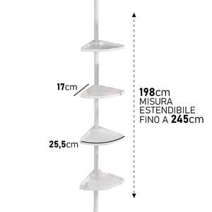 Asta Doccia Telescopica 4Ripiani Altezza regolabile H198-245cm Bianco Salvaspazio