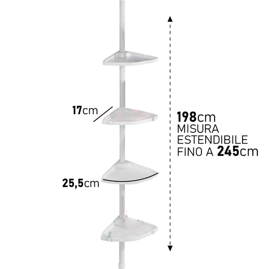 Asta Doccia Telescopica 4Ripiani Altezza regolabile H198-245cm Bianco Salvaspazio