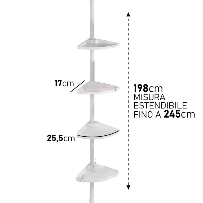 Asta Doccia Telescopica 4Ripiani Altezza regolabile H198-245cm Bianco Salvaspazio