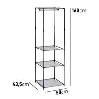 Armadietto Aperto con 3 Mensole  Barra Appendiabiti in Metallo, Salvaspazio