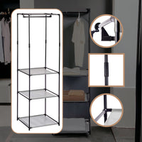 Armadietto Aperto con 3 Mensole  Barra Appendiabiti in Metallo, Salvaspazio