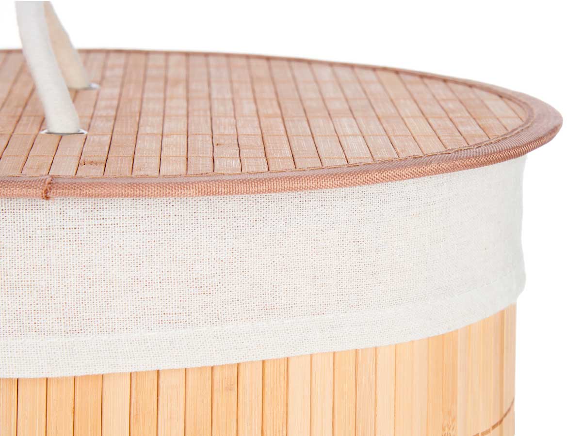 Cesta Porta Biancheria in Bambù con Coperchio 2 Manici Capacità 48Lt Bianco