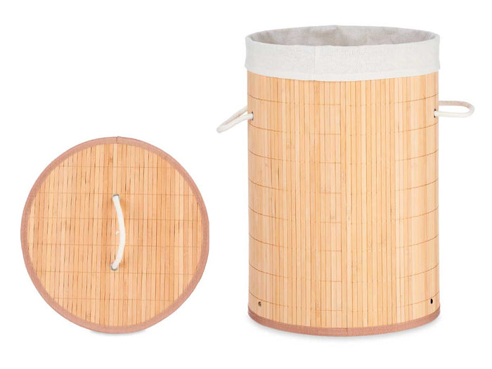 Cesta Porta Biancheria in Bambù con Coperchio 2 Manici Capacità 48Lt Bianco