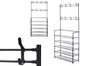 Scarpiera con Attaccapanni in Metallo 5 Piani Appendiabiti 8 Ganci Camera, Ufficio, Ingresso Nero