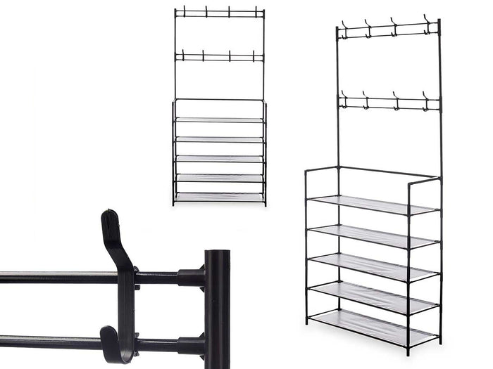 Scarpiera con Attaccapanni in Metallo 5 Piani Appendiabiti 8 Ganci Camera, Ufficio, Ingresso Nero