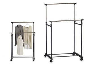 Stand Appendiabiti 2Barre Estendibili Attaccapanni doppio con 4Ruote Salvaspazio