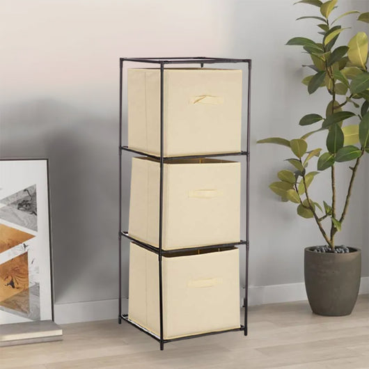 Cassettiera Multiuso in Metallo 3Cassetti in Stoffa 35x35 H 102cm Beige Salvaspazio