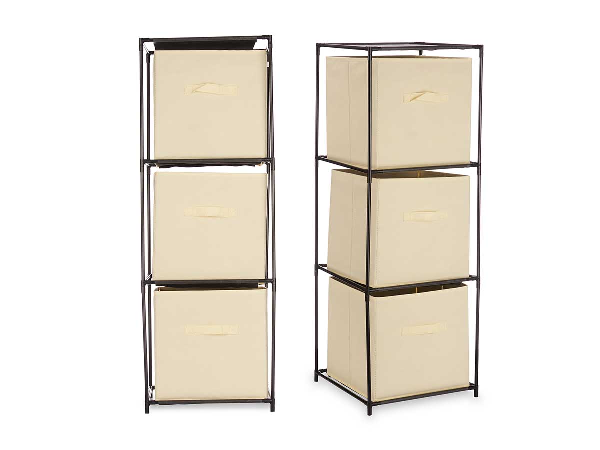 Cassettiera Multiuso in Metallo 3Cassetti in Stoffa 35x35 H 102cm Beige Salvaspazio