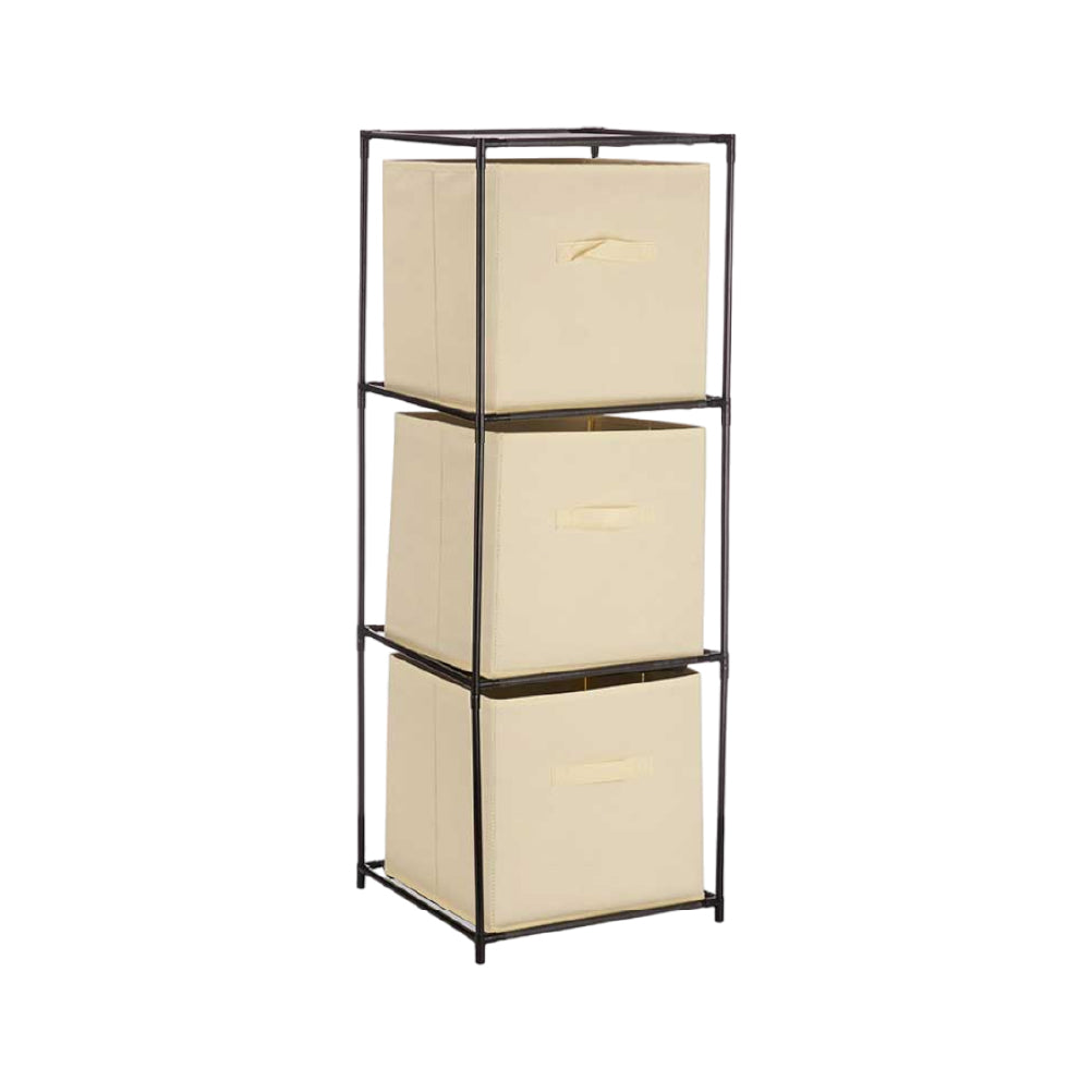 Cassettiera Multiuso in Metallo 3Cassetti in Stoffa 35x35 H 102cm Beige Salvaspazio