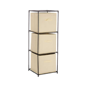 Cassettiera Multiuso in Metallo 3Cassetti in Stoffa 35x35 H 102cm Beige Salvaspazio