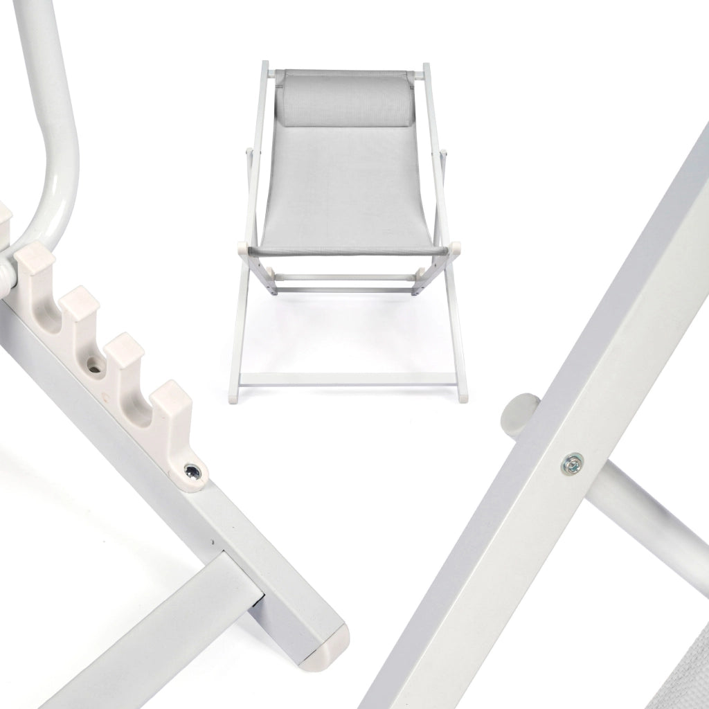 Set 2 Sdraio Mare Pieghevoli Reclinabili con Poggiatesta, Lettini da Spiaggia in Acciaio e Textilene, Sedie Relax per Giardino, Piscina, Terrazza e Campeggio, Beige Grigio