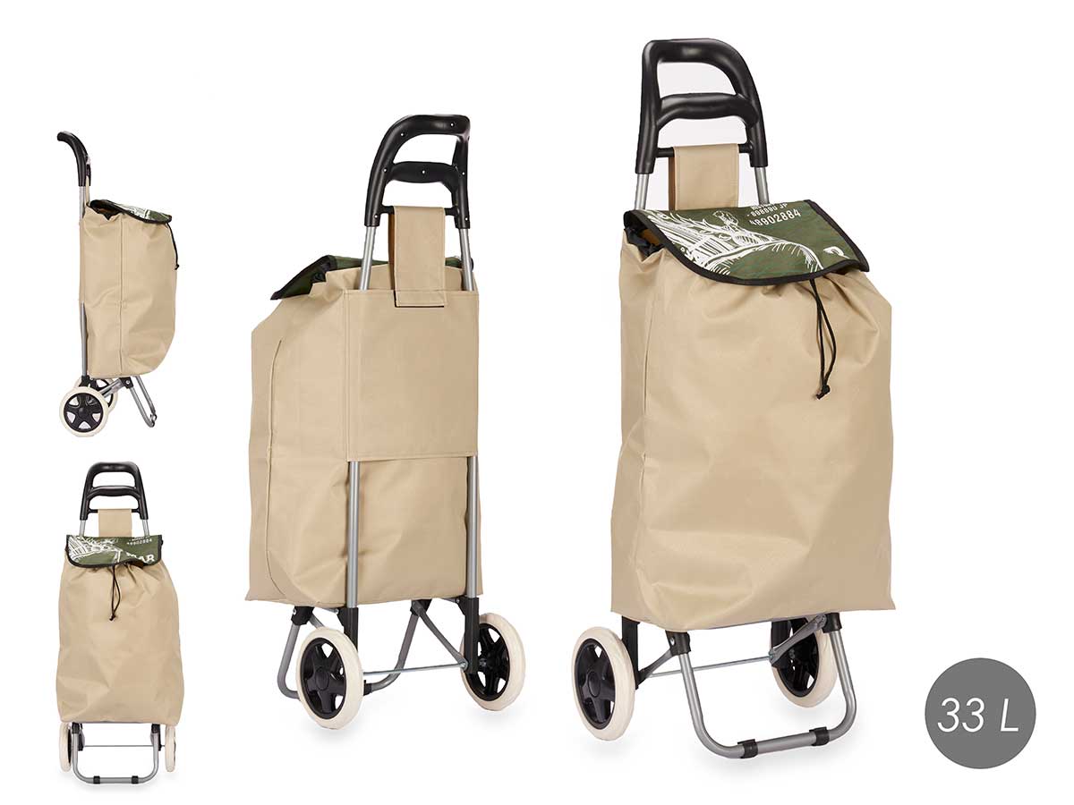 Carrello Porta Spesa Metallo Zincato Maniglia 2 Ruote Capacità borsa 33L