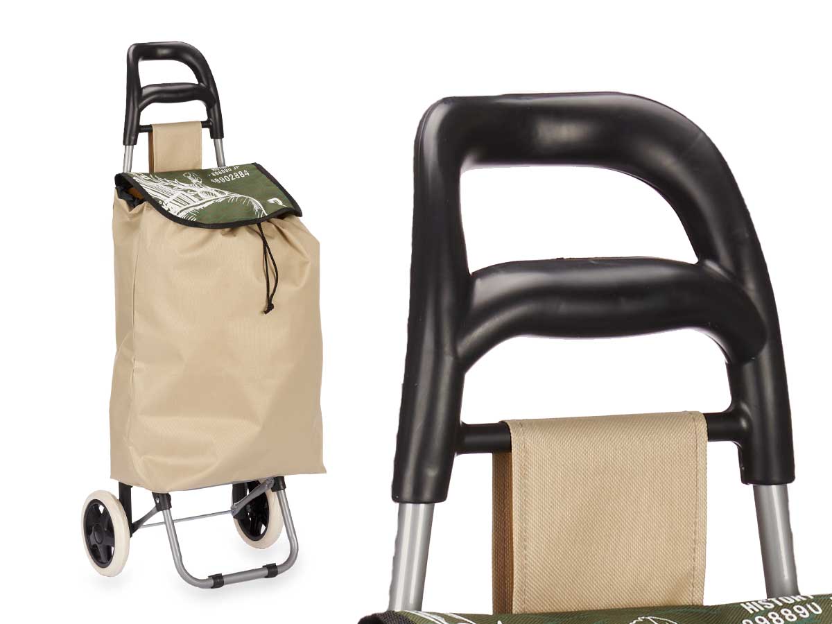 Carrello Porta Spesa Metallo Zincato Maniglia 2 Ruote Capacità borsa 33L