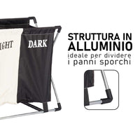 Cesto Porta Biancheria Doppio In Alluminio Tessuto Cotone Pieghevole Salvaspazio