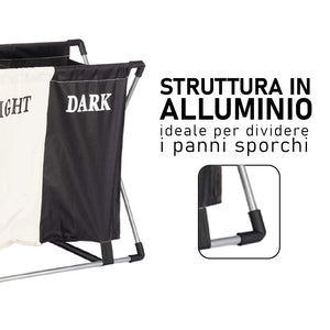 Cesto Porta Biancheria Doppio In Alluminio Tessuto Cotone Pieghevole Salvaspazio