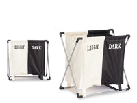 Cesto Porta Biancheria Doppio In Alluminio Tessuto Cotone Pieghevole Salvaspazio