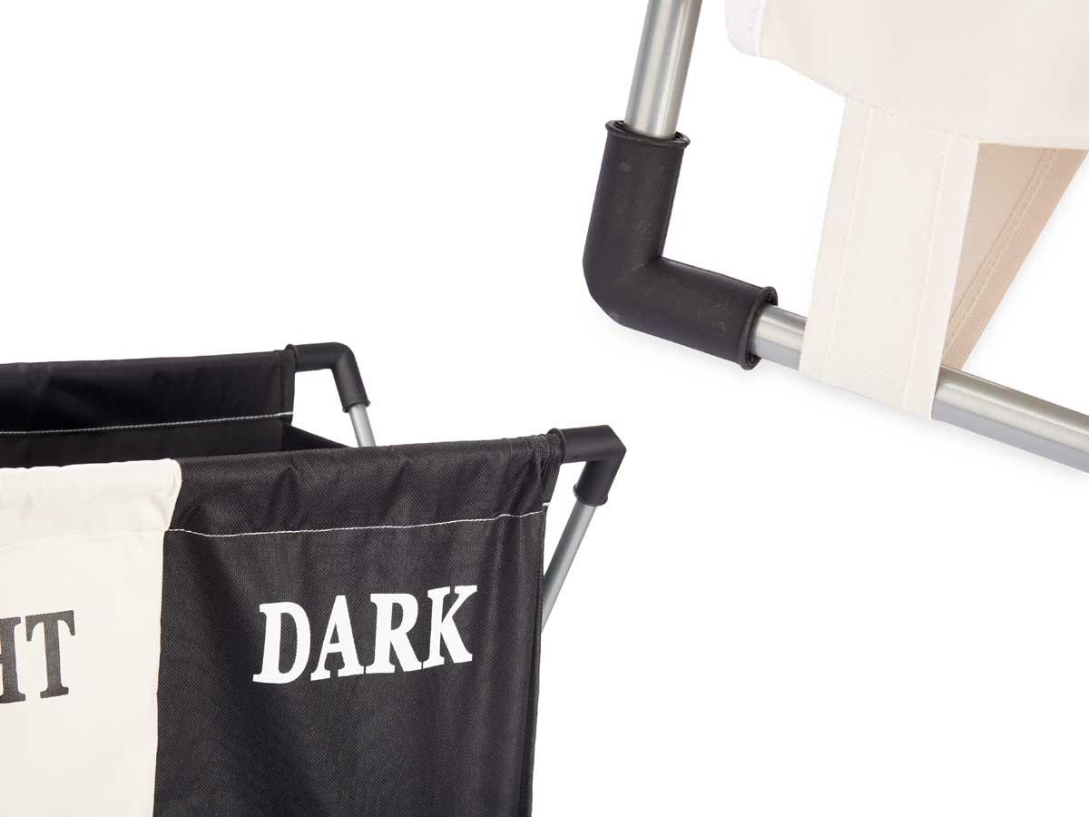 Cesto Porta Biancheria Doppio In Alluminio Tessuto Cotone Pieghevole Salvaspazio