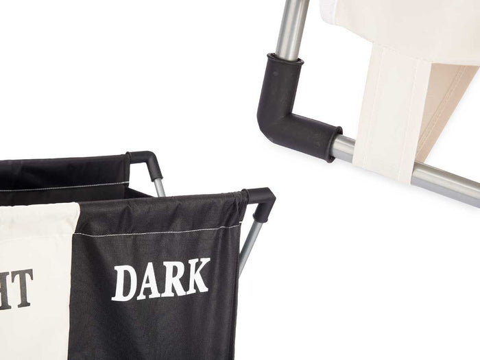 Cesto Porta Biancheria Doppio In Alluminio Tessuto Cotone Pieghevole Salvaspazio