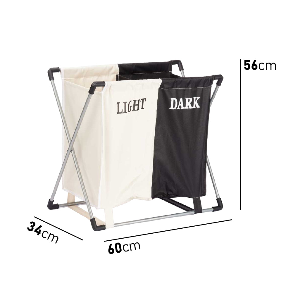 Cesto Porta Biancheria Doppio In Alluminio Tessuto Cotone Pieghevole Salvaspazio